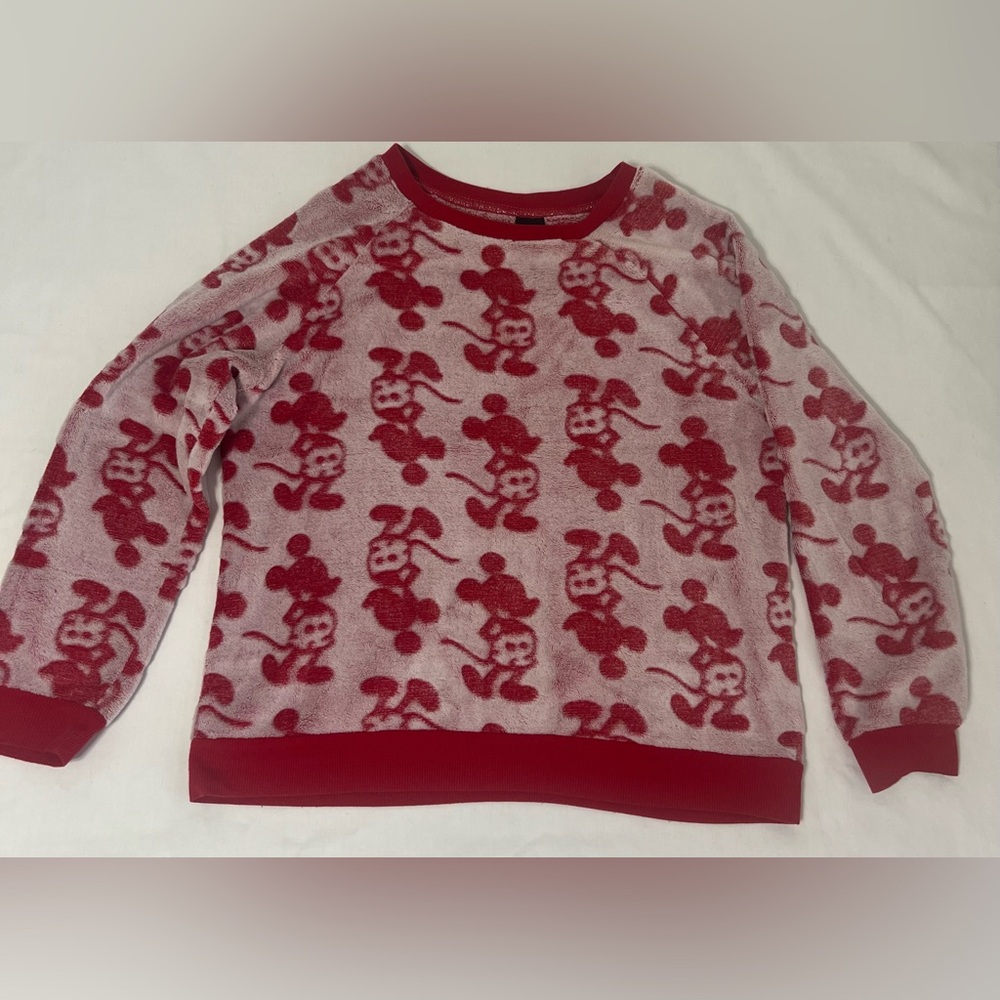 Disney Mickey Mouse Red Pink Fleece 2-Piece Pajama Lounge Set Women’s Medium - Picture 2 of 6